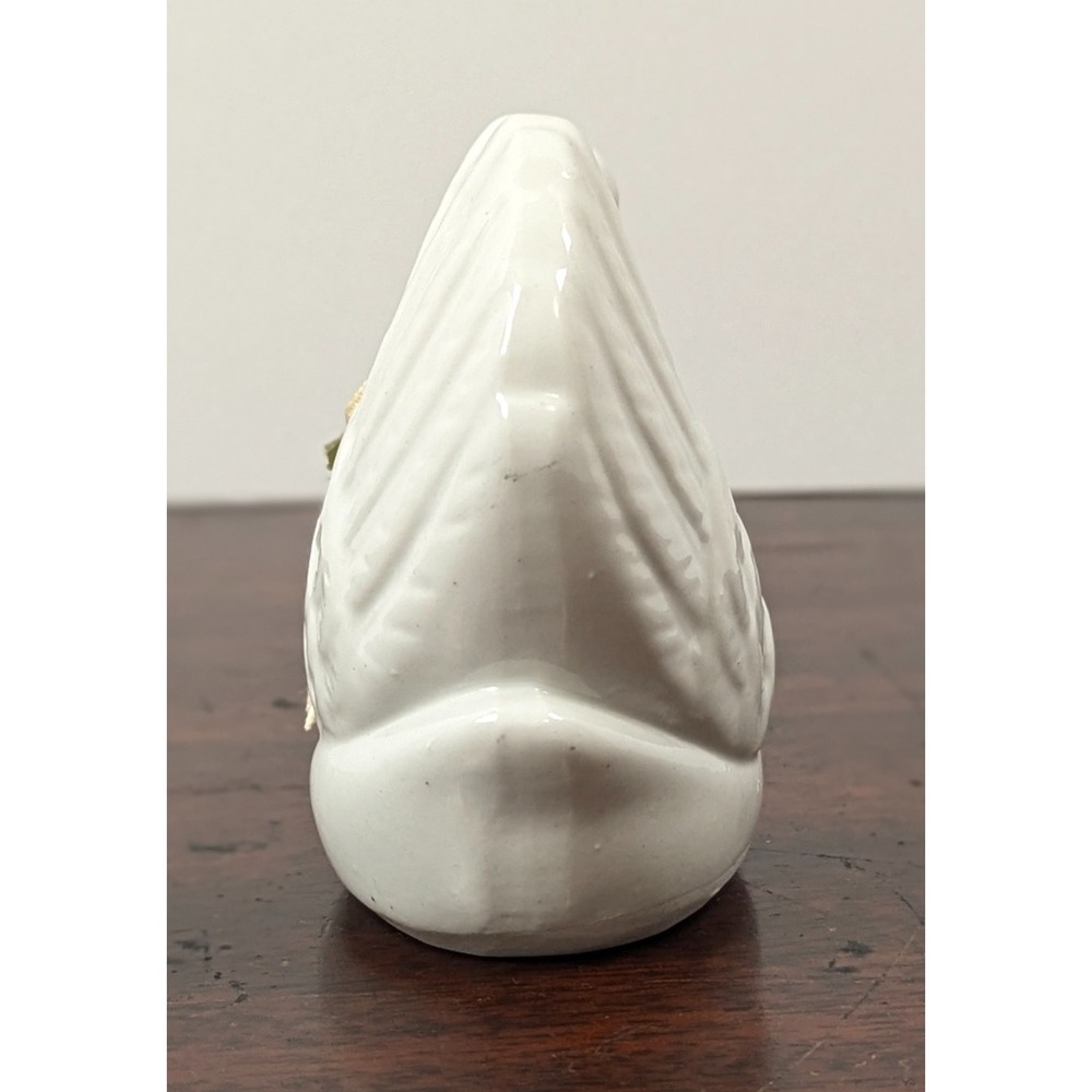 Vintage White Ceramic Swan Figurine Ribbon Rose Accent Glossy Bird 90s Decor - Picture 4 of 8